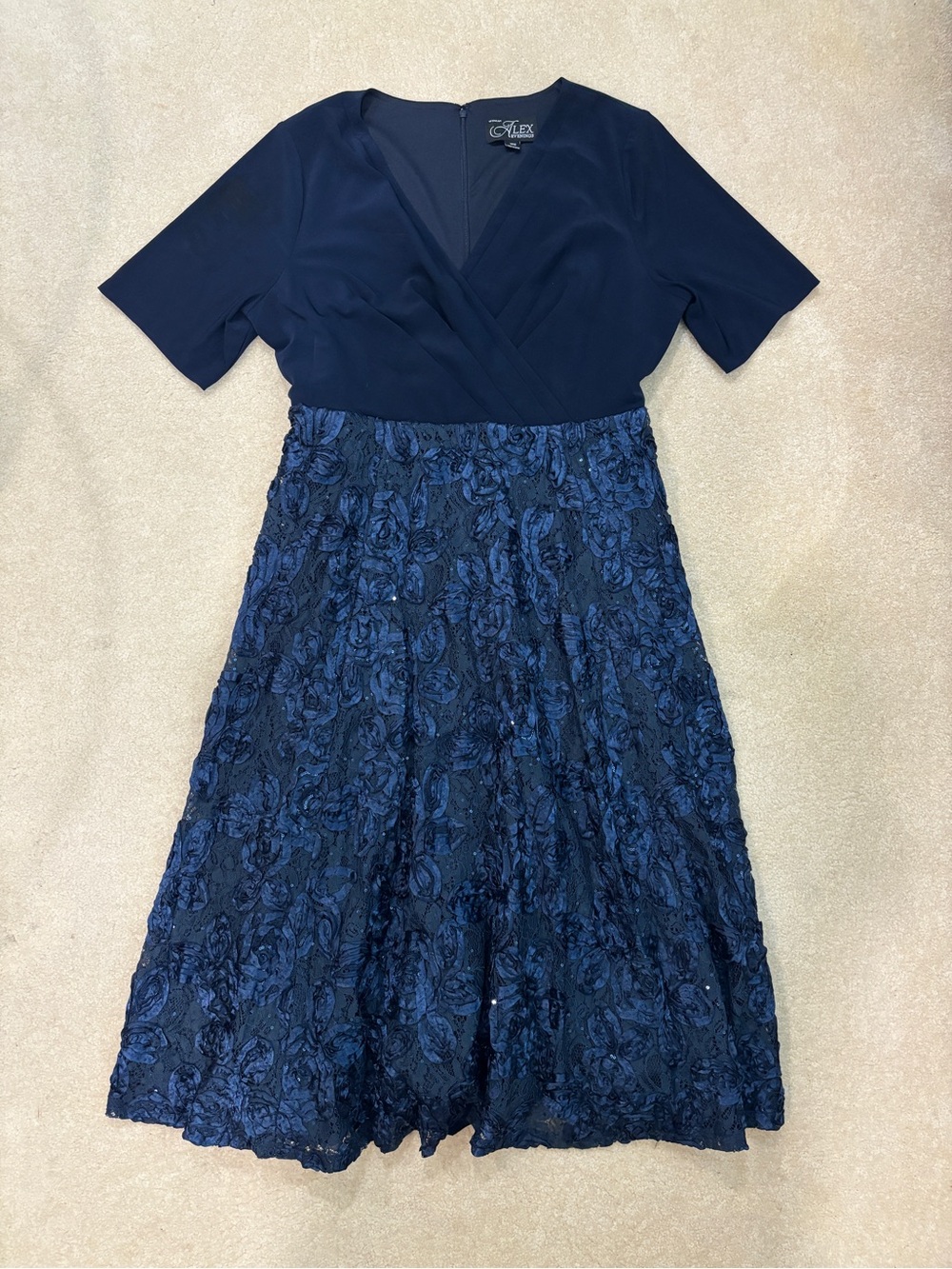 Alex Evenings Elegant Navy Wrap & Floral Midi Dress Size 18W - Picture 5 of 15